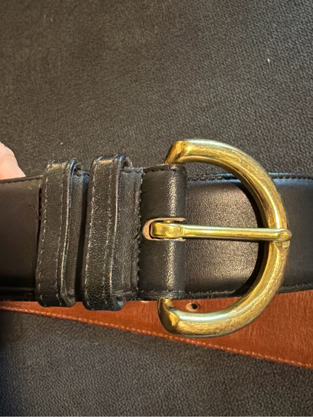 Vintage Coach Black Leather Belt with Brass Gold Buckle - Picture 2 of 5
